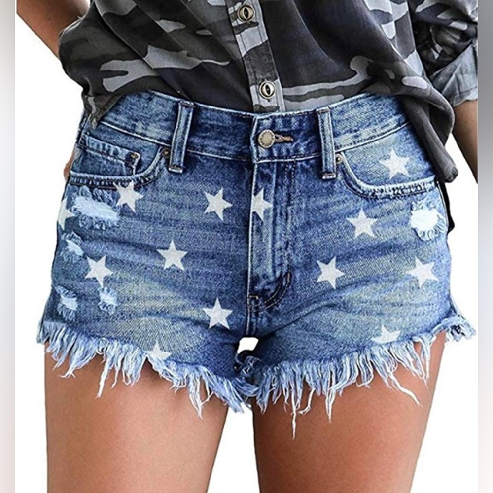 Distressed Star Denim Shorts